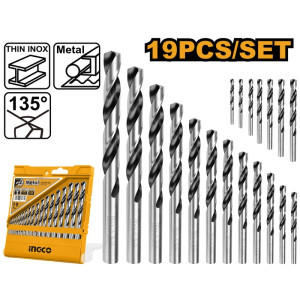 Набір 19 шт. спіральних свердел з швидкорізальної сталі HSS 4341(1-10 мм) INGCO INDUSTRIAL